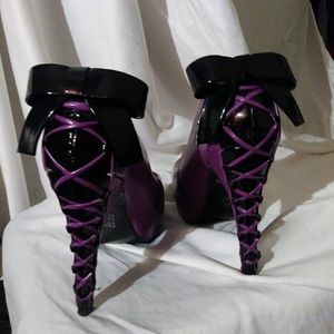 Purple & Black Iron Fist Open Toe Platform Pumps
